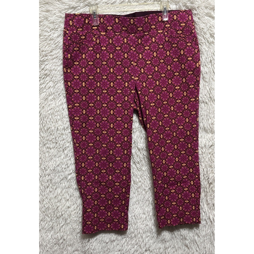 Soft Surroundings Pants Women 1X Pink Floral Crop‎ Wide Tummy Shaping Waistband
